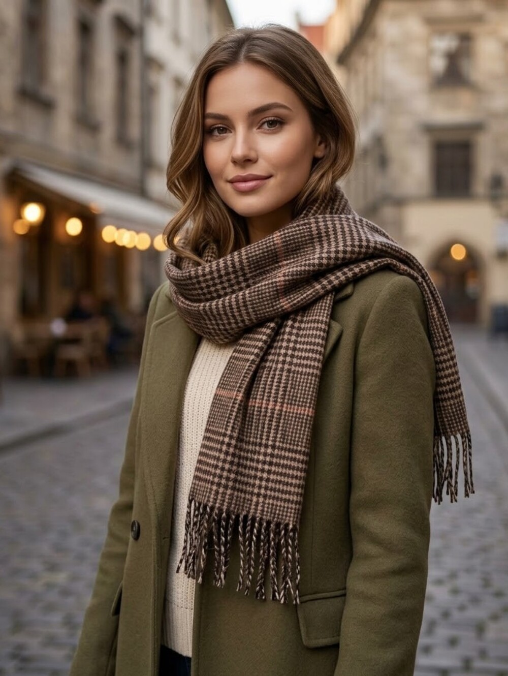 Brown Cashmere Windowpane Scarf